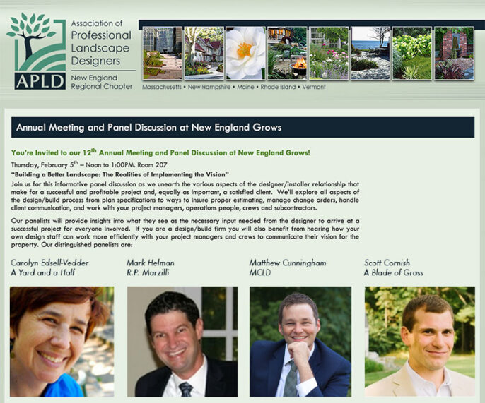 Matthew Cunningham to be Panelist at New England Grows Matthew Cunningham Landscape Design LLC